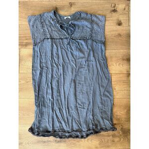 SUNDANCE L Blue Embroidered Fringe Denim Blue Die Babydoll Tunic Dress Boho